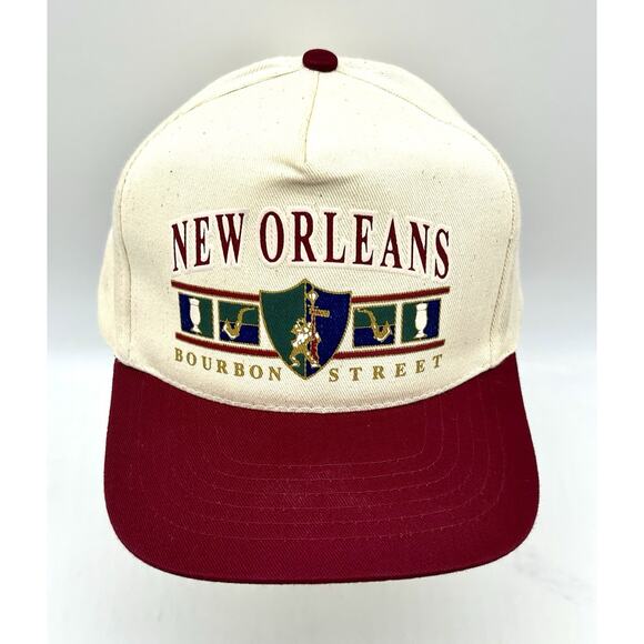KC Other - Vtg 90’s New Orleans Bourbon Street Burgundy Cream Snapback Trucker Hat NWOT